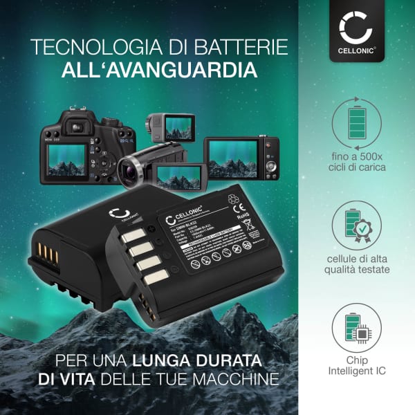 2x Batteria DMW-BLK22 per fotocamera Panasonic Lumix DC-GH5 II DC-GH6 DC-S5 G9 GH5 GH5S Affidabile ricambio da 1600mAh, marca CELLONIC + Caricabatteria