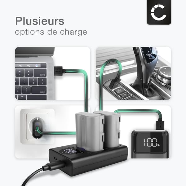Mallette Chargeur Multifonction Pour Batteries Nikon EN-EL3e - 4 En 1 : Chargeur, étui, Power Bank, Lecteur SD