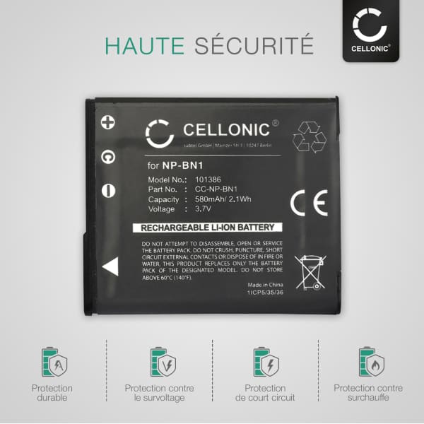 Batterie De Remplacement NP-BN1 Pour Appareils Photo Sony Cyber-shot (DSC-W670, WX5, WX7, TX30, Etc.) - Li-ion Haute Capacité