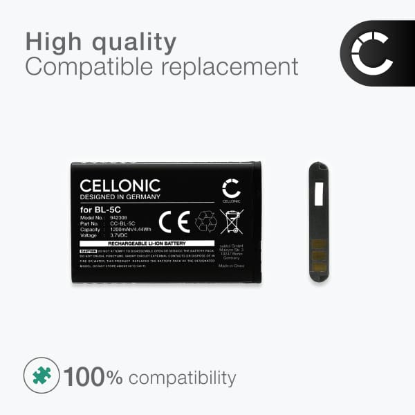 Nokia 105 (2023) akku tuotemerkiltä Cellonic. 1200mAh puhelimen vaihtoakku