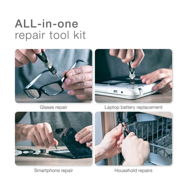 Ruuvimeisselisarja 122 osaa, ruuvimeisseli, irtokärjet ja avaustyökalut - phillips, ura, torx, imukuppi, pinsetit ynm. Tarkkuustyökalut säilytyslaatikossa