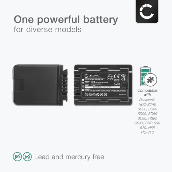 2x Akku kameraan Panasonic HC-VX870, HDC-SD40, HDC-TM80, HDC-SD90, HDC-SD80,HDC-SD60, HDC-HS80 - VW-VBK180 VW-VBK360 VW-VBL090 (3400mAh, 3.7V) tuotemerkiltä subtel