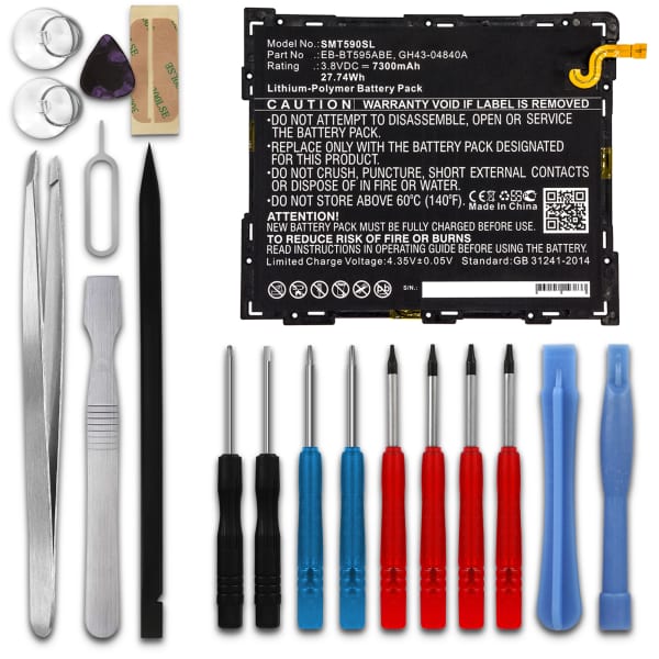 subtel Replacement Tablet Battery for Samsung SM-T590 Galaxy Tab A 10.5 Wi-Fi, SM-T595 Galaxy Tab A 10.5 LTE + 17-Tool Tablet Repair Kit - EB-BT595ABE, GH43-04840A 7300mAh subtel Replacement Tablet Battery for Samsung SM-T590 Galaxy Tab A 10.5 Wi-Fi, SM-T595 Galaxy Tab A 10.5 LTE + 17-Tool Tablet Repair Kit - EB-BT595ABE, GH43-04840A 7300mAh