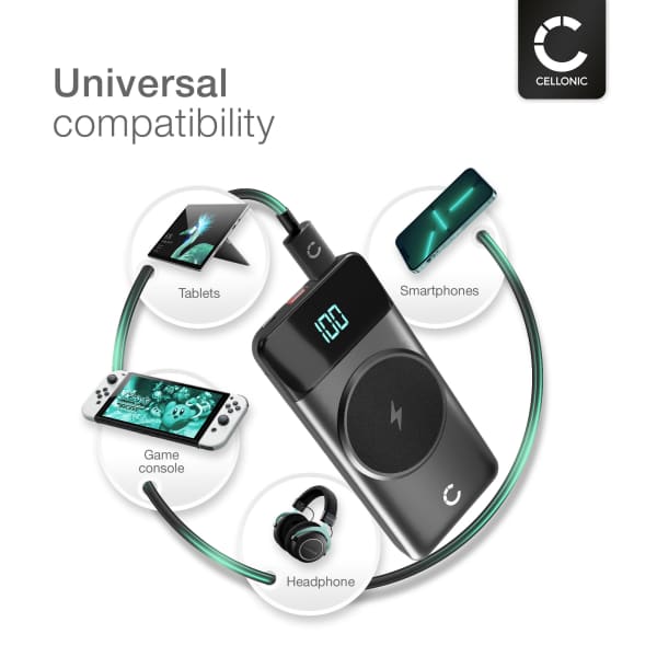 Wireless Powerbank 10000mAh - Magnetic MagSafe QI USB C, Micro USB PD 22.5W Portable Charger for Apple iPhone, Samsung Galaxy, Huawei, Switch, Phone, Tablet