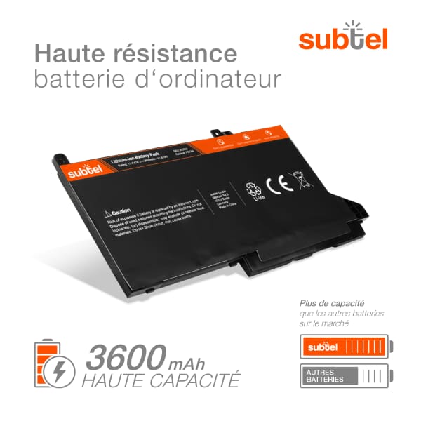 Batterie pour Dell Latitude 12 7490, 7480, 7280, 7000, 700, Dell DJ1J0, PGFX4 11.4V 3600mAh de subtel