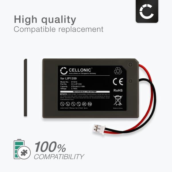 LIP1359 Battery for Sony PlayStation 3 Controller, PS3 Dualshock (CECHZC2A,CECHZC2E,CECHZC2H,CECHZC2J,CECHZC2U) Handheld Console Gaming Controller Battery Replacement - 570mAh 3.6V - 3.7V Lithium Ion