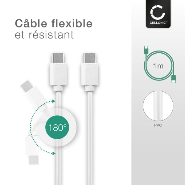 Câble USB C Type C de 1m pour PC portable Lenovo Thinkpad X1 Carbon (6th Gen) / ThinkPad X1 Yoga 2018 (3rd Gen) X270/ T480 transfert data et charge PVC noir PVC