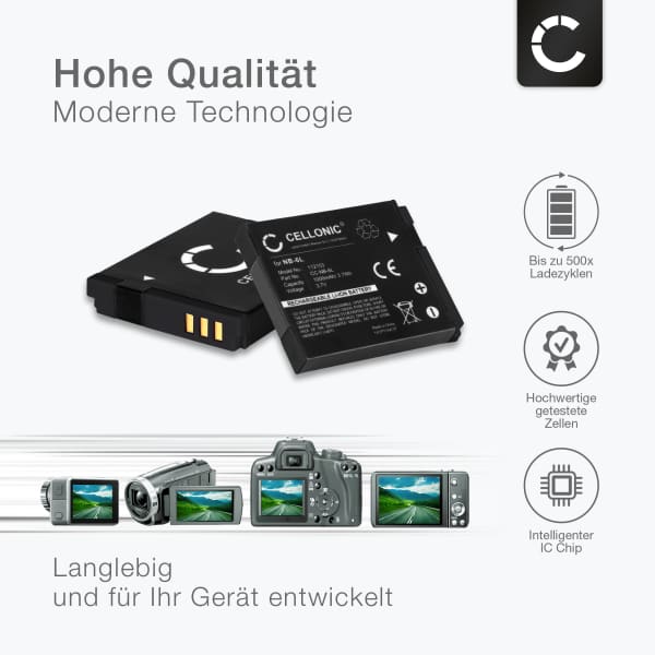 Akku Für Canon IXUS 107 – 750 MAh, Ersetzt NB-6L/NB-6LH, Lithium-Ion