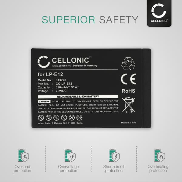 2x Akku kameraan Canon M50 M100 100D M10, PowerShot SX70 HS, Rebel SL1, LPE12 - LP-E12 (820mAh, 7.4V) tuotemerkiltä CELLONIC
