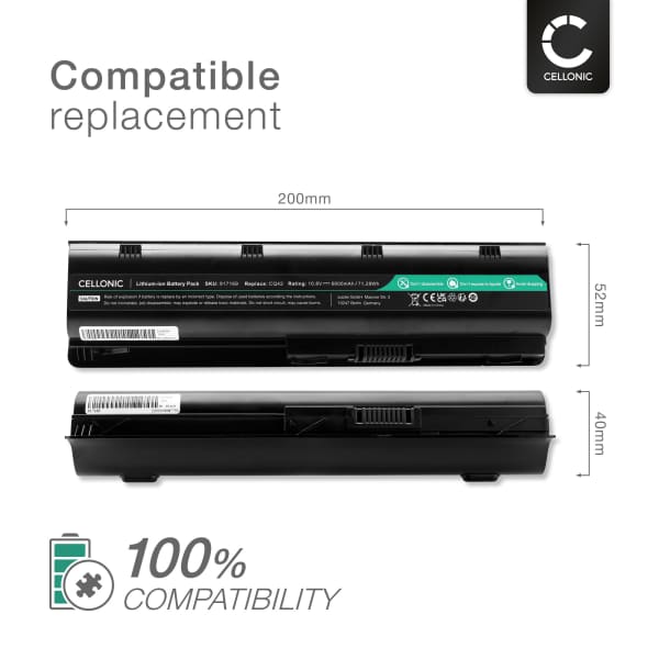 Battery for HP G62, 650, 630, 450, G72, Pavilion dv6-6000, dv6-6100, g6-1100, MU06 10.8V - 11.1V 6600mAh from CELLONIC
