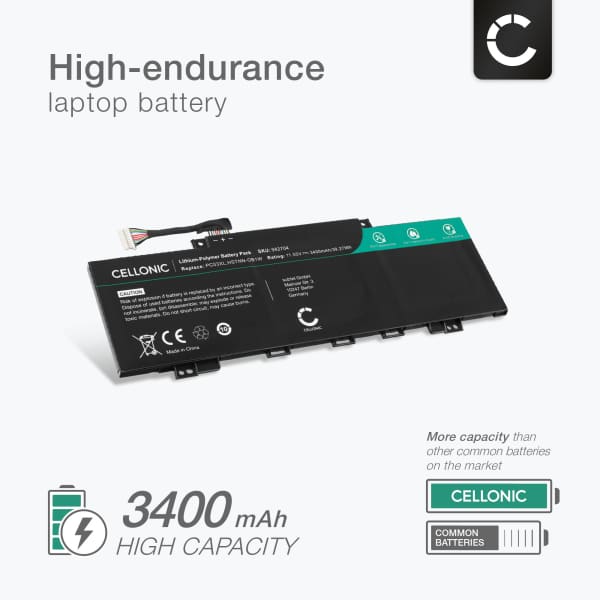 Akku tietokoneeseen HP Pavilion x360 14-EK, 14-DY, Aero 13, PC03, PC03XL, PC03043XL - 11.55V 3400mAh tuotemerkiltä CELLONIC