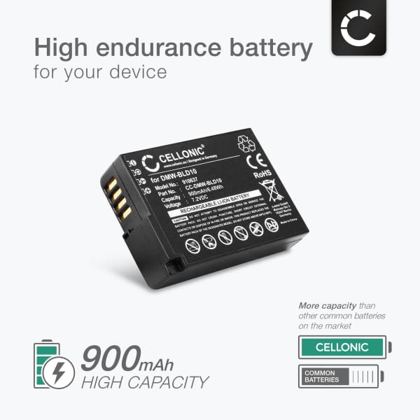 2x DMW-BLD10 Camera Battery + Charger Set for Panasonic Lumix DMC-GX1 Lumix DMC-G3 Lumix DMC-GF2 Lumix DMC-ZS7 Lumix DMC-TS2 900mAh Replacement Battery DMW-BLD10 LCD Smart Charger