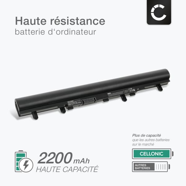 Batterie pour Acer Aspire E1-522, E1-572, E1-572G, V5-431, V5-431G, V5-431P, V5-431PG, V5-471, V5-471G, V5-471P, AL12A32 2200mAh 14.8V de CELLONIC