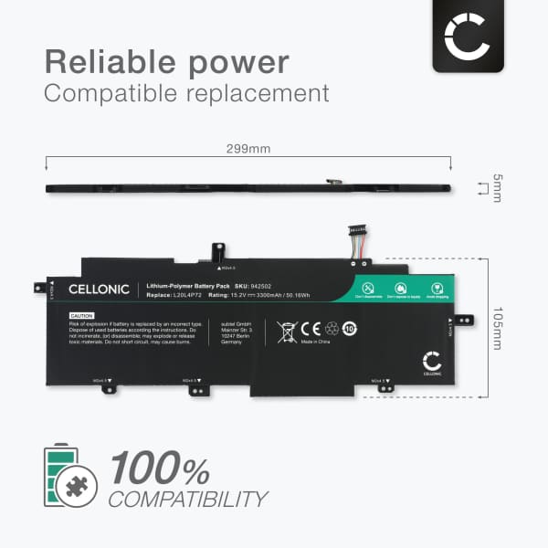 Akku tietokoneeseen Lenovo ThinkPad T14s Gen 2, Lenovo L20C4P72, L20L4P72 - 15.2V 3300mAh tuotemerkiltä CELLONIC