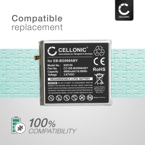 Akku kännykkään Samsung Galaxy S21 Ultra (SM-G998) - EB-BG998ABY, 4900mAh, 3.87V vaihtoakku