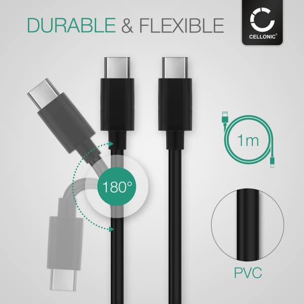 Câble USB C Type C de 1m pour PC portable Lenovo ThinkPad X1 Carbon 6 / X270 / T480 / T580 / P51s / 13 transfert data et charge 3A (PD 60W) PVC noir PVC
