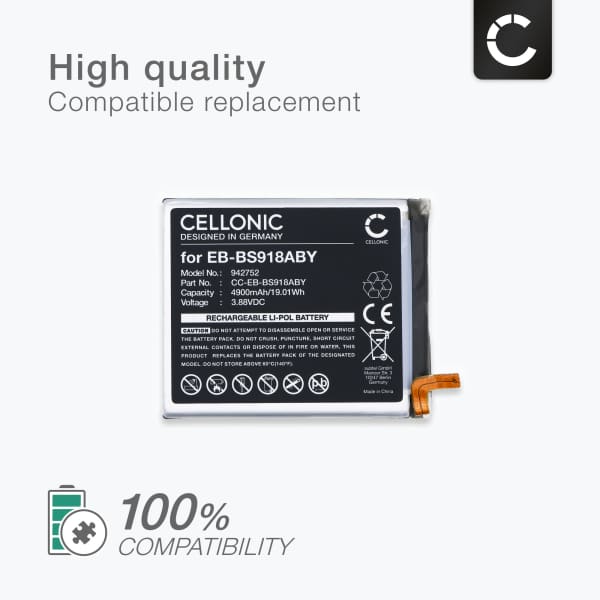 Akku puhelimeen Samsung Galaxy S23 Ultra, S23 Ultra 5G, SC-52D, SGH-N795, SM-S9180 4900mAh tuotemerkiltä CELLONIC