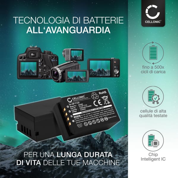 2x Batteria NP-T125 per fotocamera FujiFilm GFX 50s GFX Medium Format Affidabile ricambio da 1300mAh, marca CELLONIC