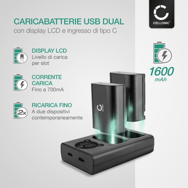 2x Batteria DMW-BLK22 per fotocamera Panasonic Lumix DC-GH5 II DC-GH6 DC-S5 G9 GH5 GH5S Affidabile ricambio da 1600mAh, marca CELLONIC + Caricabatterie Doppio