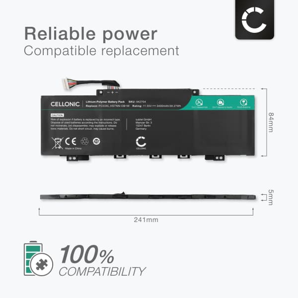 Akku tietokoneeseen HP Pavilion x360 14-EK, 14-DY, Aero 13, PC03, PC03XL, PC03043XL - 11.55V 3400mAh tuotemerkiltä CELLONIC