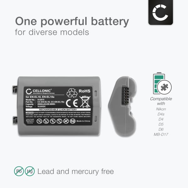 2x Akku kameraan Nikon D850, D5, D810, D800, D4, D4s, D6, D800E, D810A, MB-D17, D810E - EN-EL18 EN-EL18a ENEL18a (2600mAh, 10.8V) tuotemerkiltä subtel