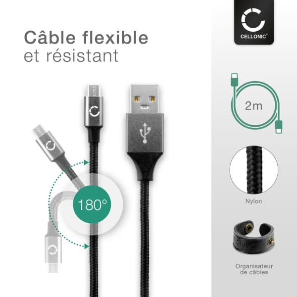 Câble Micro USB de 2m pour GPS TomTom Via 62 Via 52 Via 135 400 GO 510 (2013) 520 (2016) 5200 GO 610 6100 GO 620 transfert de données et charge 2A gris en Nylon Câble Micro USB de 2m pour GPS TomTom Via 62 Via 52 Via 135 400 GO 510 (2013) 520 (2016) 5200 GO 610 6100 GO 620 transfert de données et charge 2A gris en Nylon