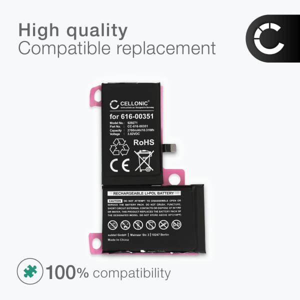 Battery for Apple iPhone X, 616-00351 (2700mAh, 3.82V) by CELLONIC