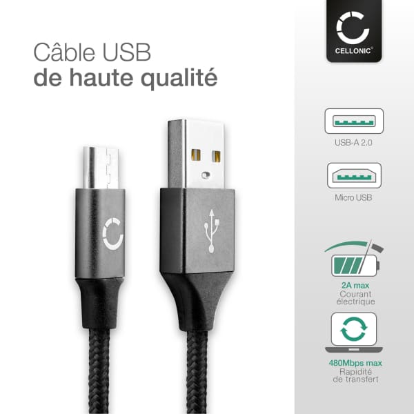 Câble Micro USB de 2m pour GPS TomTom Via 62 Via 52 Via 135 400 GO 510 (2013) 520 (2016) 5200 GO 610 6100 GO 620 transfert de données et charge 2A gris en Nylon Câble Micro USB de 2m pour GPS TomTom Via 62 Via 52 Via 135 400 GO 510 (2013) 520 (2016) 5200 GO 610 6100 GO 620 transfert de données et charge 2A gris en Nylon