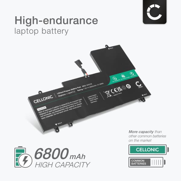 Battery for Lenovo Yoga 710-14IKB, 710-14ISK, 710-15IKB, 710-15ISK 7.64V 6800mAh from CELLONIC