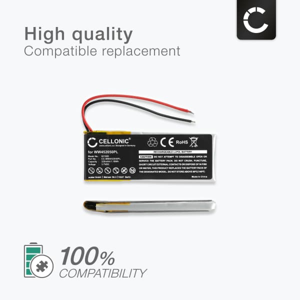 2x WW452050PL Battery for Cardo Scala Rider FM, Scala Rider Q1, Q3, Scala Rider Solo 320mAh Headphone / Headset Battery Replacement