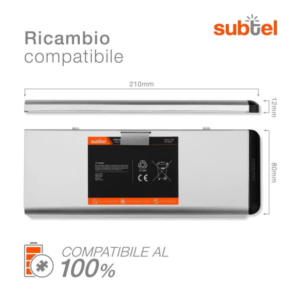 Batteria per portatile Apple MacBook 13, A1278, A1280 ricambio per laptop 4200mAh 11.1V 