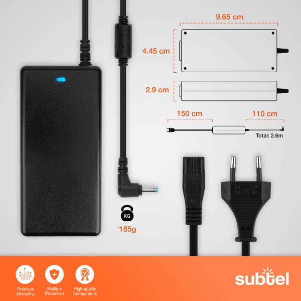 Charger for Dell XPS 13, Inspiron 13,14,15,17/ HP Pavilion,EliteBook, Envy Laptop / Notebook - 19.5V 45W 741727-001,LA45NM140 AC Adapter Mains Power Supply 2.6m Charging Cable