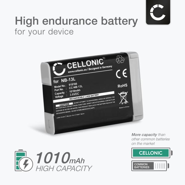 Battery for Canon NB-13L, PowerShot SX740 HS, SX620 HS, SX720 HS, PowerShot G7 X Mark II, G5 X Mark II 1010mAh from CELLONIC