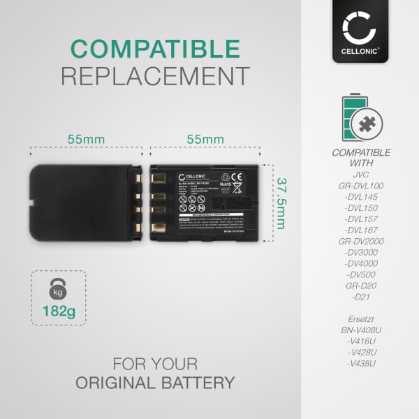 BN-V408U V416U V428U BN-V438U Battery for JVC GR-DVL100 DVL145 DVL150 DVL157 DVL167 GR-DV2000 DV3000 DV4000 DV500 GR-D20 D21 3300mAh Camera Battery Replacement