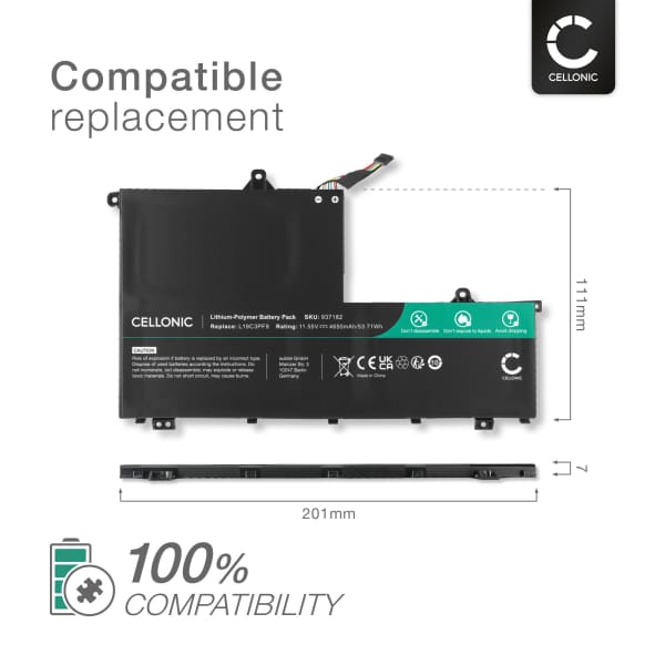 Battery for Lenovo ThinkBook 14-IIL, 14-IML, 15 G2 ARE, 15-IIL, 15-IML 11.55V 4650mAh from CELLONIC