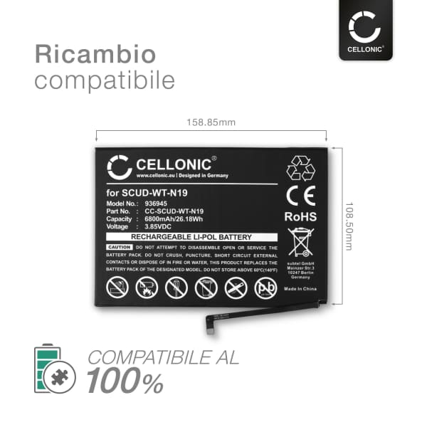 Batteria SCUD-WT-N19 compatibile con Samsung Galaxy Tab A7 (SM-T500 / SM-T505) Ricambio da 6800mAh per tablet pc -Sostituzione di lunga durata
