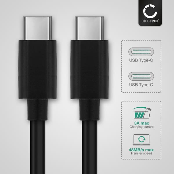 Cavo con connettori USB C Type C e USB C Type C per Lenovo ThinkPad X1 Carbon 6 / X270 / T480 / T580 / P51s / 13 1m cavetto USB ricarica 3A (PD 60W) e dati, in PVC nero, per notebook