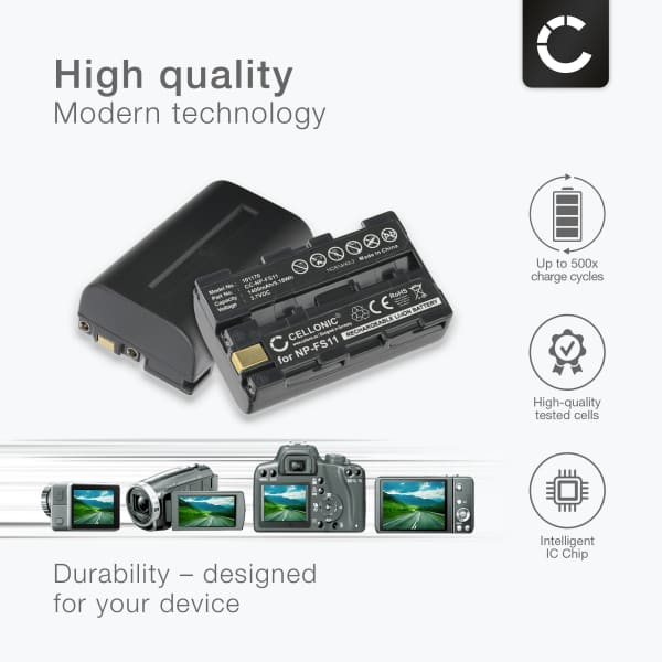 2x Akku kameraan Sony Cyber-shot DSC-F505V, NP-FS11, CCD-CR1 DCR-PC1, DCR-PC3, Cyber-shot DSC-F55 - NP-FS11 (1400mAh, 3.7V) tuotemerkiltä CELLONIC