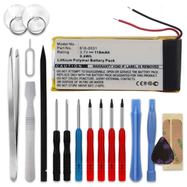 616-0531, 616-0532 Battery Replacement for Apple iPod nano 6 Gen. A1366 MP3 / MP4 Player - 110mAh 3.6V - 3.7V Lithium Polymer + Tool-kit 616-0531, 616-0532 Battery Replacement for Apple iPod nano 6 Gen. A1366 MP3 / MP4 Player - 110mAh 3.6V - 3.7V Lithium Polymer + Tool-kit
