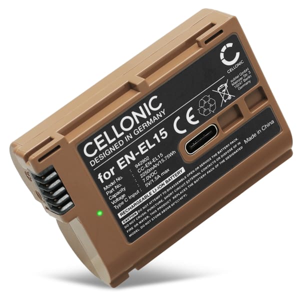 Battery with Type-C input  for Nikon D850 D750 D7500 1 V1 D810 D800 D7100 D7000 EN-EL15 2250mAh from CELLONIC