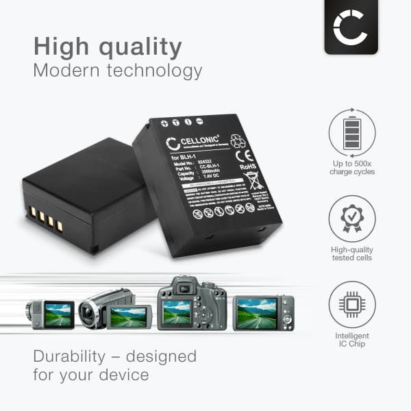 2x BLH-1 Camera Battery + Charger Set for Olympus OM-D E-M1 Mark II, OM-D E-M1X 2000mAh Replacement Battery BCH-1 LCD Smart Charger