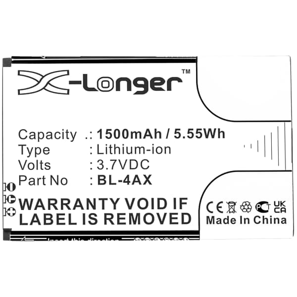 Battery for Nokia 6300 4G 8000 4G TA-1286 TA-1287 TA-1291 TA-1294 TA-1300 TA-1303 TA-1305 TA-1311 TA-1324 TA1307 - BL-4AX (1500mAh) , Replacement battery Battery for Nokia 6300 4G 8000 4G TA-1286 TA-1287 TA-1291 TA-1294 TA-1300 TA-1303 TA-1305 TA-1311 TA-1324 TA1307 - BL-4AX (1500mAh) , Replacement battery