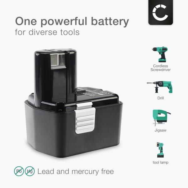 Battery for Hitachi DS 14DVF3, WH 14DSL, G 14DL, WR 14DL, DS18DVF3, DH 14DL, EB14B, EB1414S 14.4V  NiMH 3300mAh from CELLONIC