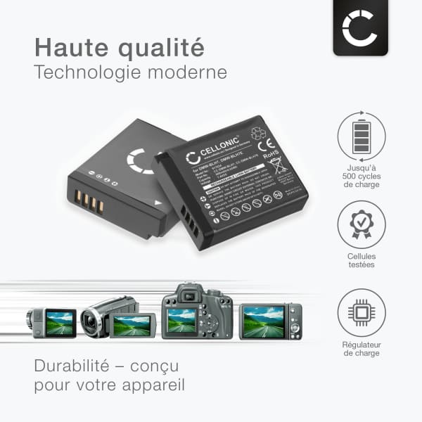2x Batterie pour Panasonic Lumix DMC-GF7, DMC-GX7, DMC-GM1, DMC-GM5, DMC-LX15, DC-GX800 600mAh de subtel