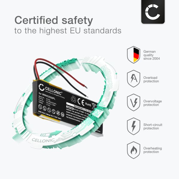 2x WW452050PL Battery for Cardo Scala Rider FM, Scala Rider Q1, Q3, Scala Rider Solo 320mAh Headphone / Headset Battery Replacement