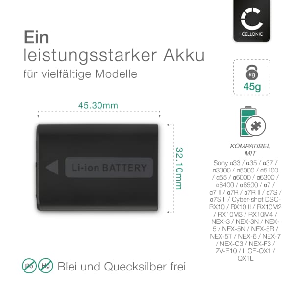 Vhbw Ersatzakku Für Sony Alpha A6300, A6400, A7R II – 950mAh, 7,2V Mit Infochip (kompatibel Mit NP-FW50)