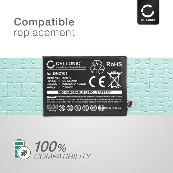 Akku kännykkään OnePlus Nord CE 5G - DN2101, 2200mAh, 7.74V vaihtoakku