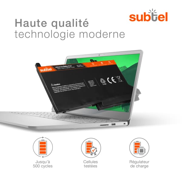 Batterie pour Dell Latitude 12 7490, 7480, 7280, 7000, 700, Dell DJ1J0, PGFX4 11.4V 3600mAh de subtel