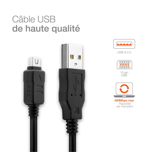 Câble USB A Standard USB Data Pour Olympus OM-D E-M1 Mark II OM-D E-M1X