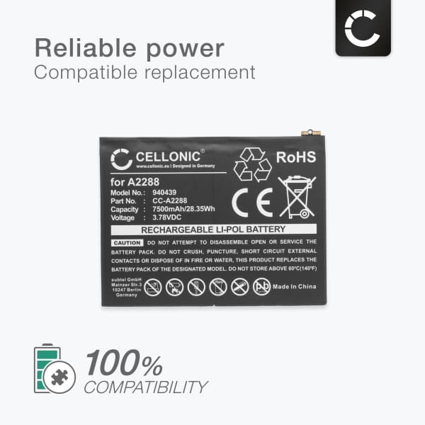 Akku tablettiin Apple iPad Air 4 (2020) - A2072, A2316, A2324, A2325 - 7500mAh, A2288 vaihtoakku